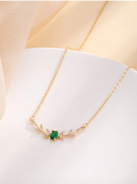 Gold Cubic Zircon Leaf Necklace